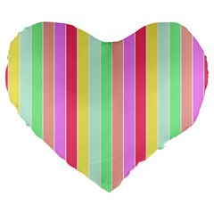 Pastel Rainbow Sorbet Deck Chair Stripes Large 19  Premium Heart Shape Cushions by PodArtist