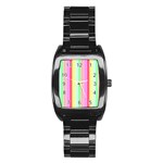 Pastel Rainbow Sorbet Deck Chair Stripes Stainless Steel Barrel Watch Front