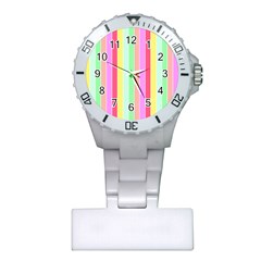 Pastel Rainbow Sorbet Deck Chair Stripes Plastic Nurses Watch by PodArtist