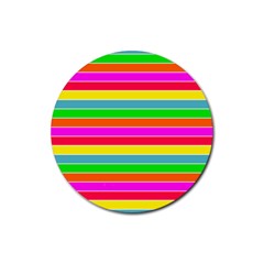 Neon Hawaiian Rainbow Horizontal Deck Chair Stripes Rubber Coaster (round)  by PodArtist