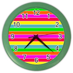 Neon Hawaiian Rainbow Horizontal Deck Chair Stripes Color Wall Clock by PodArtist