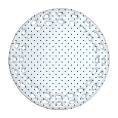 Mini Oktoberfest Bavarian Blue Polkadots On White Ornament (round Filigree) by PodArtist