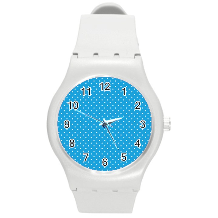 Mini White Polkadots on Oktoberfest Bavarian Blue Round Plastic Sport Watch (M)