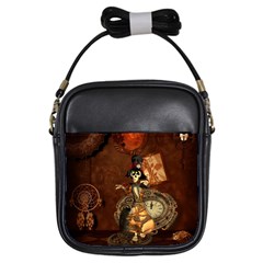 Funny Steampunk Skeleton, Clocks And Gears Girls Sling Bag by FantasyWorld7