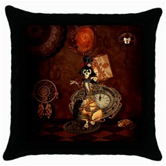 Funny Steampunk Skeleton, Clocks And Gears Throw Pillow Case (black) by FantasyWorld7