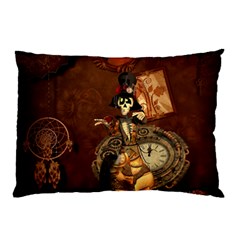 Funny Steampunk Skeleton, Clocks And Gears Pillow Case by FantasyWorld7