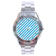 Oktoberfest Bavarian Blue And White Candy Cane Stripes Stainless Steel Analogue Watch by PodArtist