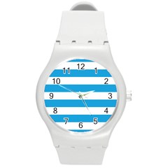 Oktoberfest Bavarian Blue And White Large Cabana Stripes Round Plastic Sport Watch (m) by PodArtist