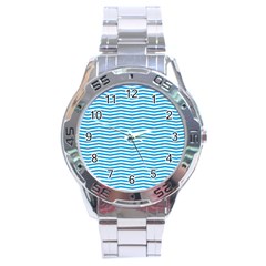 Oktoberfest Bavarian Blue And White Chevron Stripes Stainless Steel Analogue Watch by PodArtist