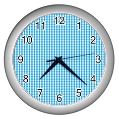 Oktoberfest Bavarian Blue And White Gingham Check Wall Clock (silver) by PodArtist