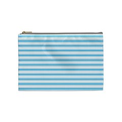 Oktoberfest Bavarian Blue and White Large Mattress Ticking Stripes Cosmetic Bag (Medium)