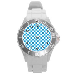 Oktoberfest Bavarian Large Blue And White Checkerboard Round Plastic Sport Watch (l) by PodArtist
