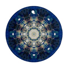 Painted Blue Mandala Flower On Canvas Round Ornament (two Sides) by pepitasart