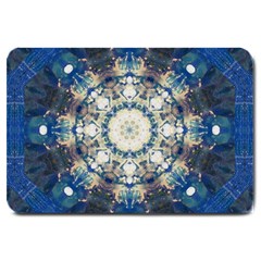 Painted Blue Mandala Flower On Canvas Large Doormat  by pepitasart