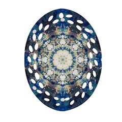 Painted Blue Mandala Flower On Canvas Ornament (oval Filigree) by pepitasart
