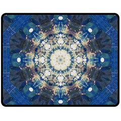 Painted Blue Mandala Flower On Canvas Double Sided Fleece Blanket (medium)  by pepitasart