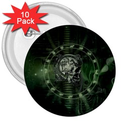 Awesome Creepy Mechanical Skull 3  Buttons (10 Pack)  by FantasyWorld7