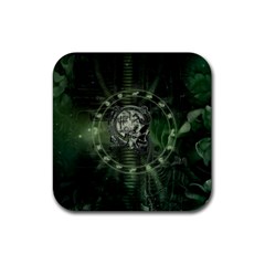 Awesome Creepy Mechanical Skull Rubber Coaster (square)  by FantasyWorld7