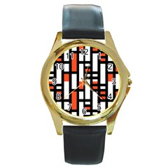 Linear Sequence Pattern Design Round Gold Metal Watch by dflcprints