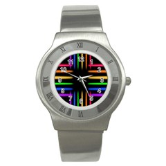 Neon Light Abstract Pattern Lines Stainless Steel Watch