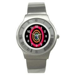 Neon Light Abstract Pattern Lines Stainless Steel Watch by Sapixe