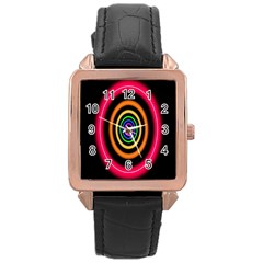 Neon Light Abstract Pattern Lines Rose Gold Leather Watch  by Sapixe