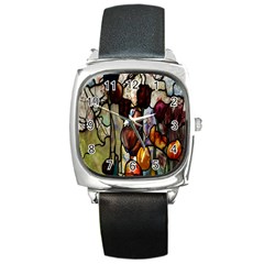 Tiffany Window Colorful Pattern Square Metal Watch