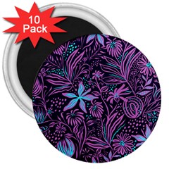 Stamping Pattern Leaves Drawing 3  Magnets (10 Pack)  by Sapixe