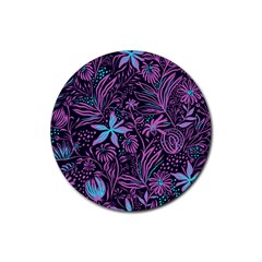 Stamping Pattern Leaves Drawing Rubber Coaster (round)  by Sapixe