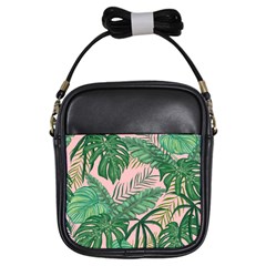 Tropical Greens Leaves Design Girls Sling Bag