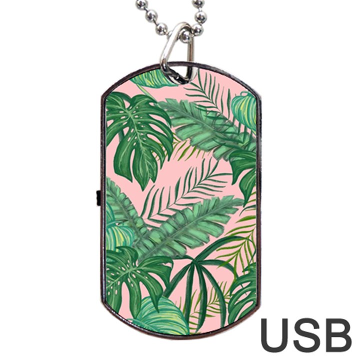 Tropical Greens Leaves Design Dog Tag USB Flash (Two Sides)