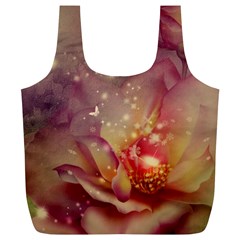 Wonderful Roses With Butterflies And Light Effects Full Print Recycle Bag (xl) by FantasyWorld7