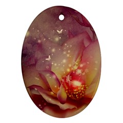 Wonderful Roses With Butterflies And Light Effects Ornament (oval) by FantasyWorld7