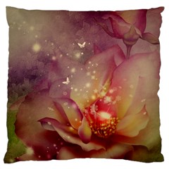 Wonderful Roses With Butterflies And Light Effects Large Flano Cushion Case (two Sides) by FantasyWorld7