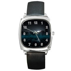 Skyline Night Star Sky Moon Sickle Square Metal Watch