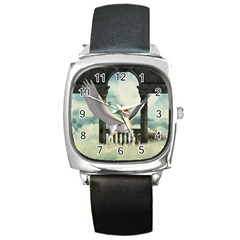 Cute Little Pegasus In The Sky, Cartoon Square Metal Watch by FantasyWorld7