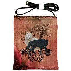 Awesome Black And White Wolf Shoulder Sling Bag by FantasyWorld7