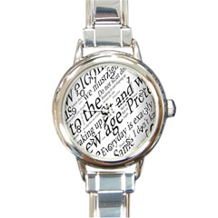 Abstract Minimalistic Text Typography Grayscale Focused Into Newspaper Round Italian Charm Watch