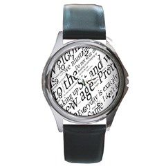 Abstract Minimalistic Text Typography Grayscale Focused Into Newspaper Round Metal Watch