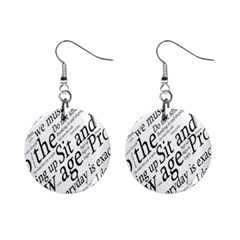 Abstract Minimalistic Text Typography Grayscale Focused Into Newspaper Mini Button Earrings