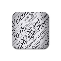 Abstract Minimalistic Text Typography Grayscale Focused Into Newspaper Rubber Coaster (Square) 