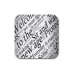 Abstract Minimalistic Text Typography Grayscale Focused Into Newspaper Rubber Square Coaster (4 pack) 