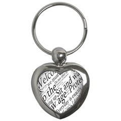 Abstract Minimalistic Text Typography Grayscale Focused Into Newspaper Key Chains (Heart) 