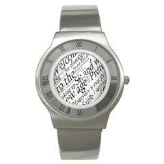 Abstract Minimalistic Text Typography Grayscale Focused Into Newspaper Stainless Steel Watch