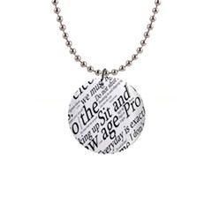 Abstract Minimalistic Text Typography Grayscale Focused Into Newspaper Button Necklaces