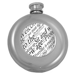 Abstract Minimalistic Text Typography Grayscale Focused Into Newspaper Round Hip Flask (5 oz)