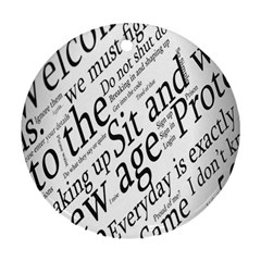 Abstract Minimalistic Text Typography Grayscale Focused Into Newspaper Round Ornament (Two Sides)