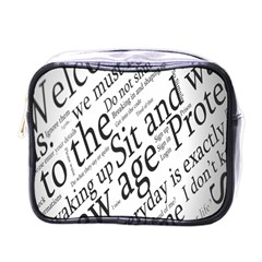 Abstract Minimalistic Text Typography Grayscale Focused Into Newspaper Mini Toiletries Bag (One Side)