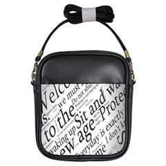 Abstract Minimalistic Text Typography Grayscale Focused Into Newspaper Girls Sling Bag
