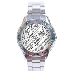Abstract Minimalistic Text Typography Grayscale Focused Into Newspaper Stainless Steel Analogue Watch